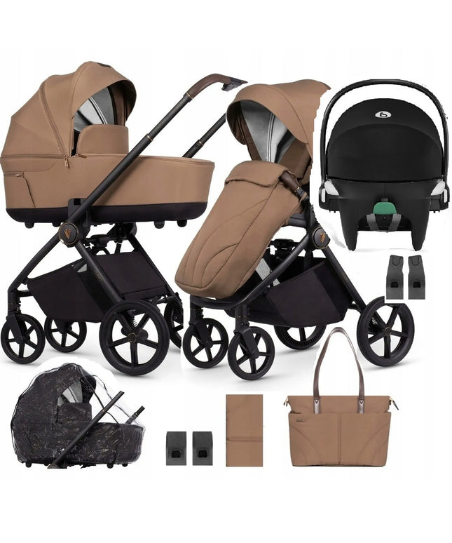 Venicci Claro lengvas 3-in-1 vežimėlis su Cybex automobiline kėdute ir priedais, Caramel
