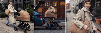 Venicci Claro lengvas 3-in-1 vežimėlis su Cybex automobiline kėdute ir priedais, Caramel
