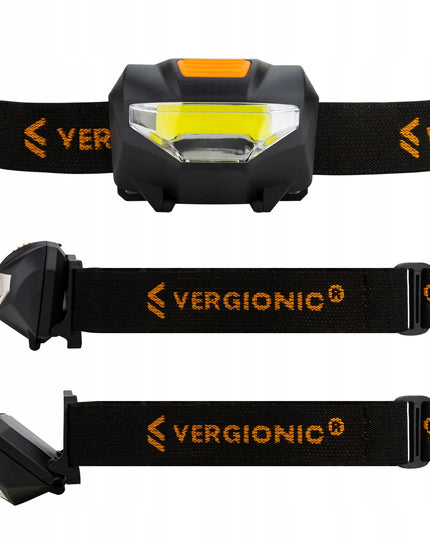 Vergionic LED COB galvos žibintuvėlis, atsparus vandeniui, 3W, su baterijomis