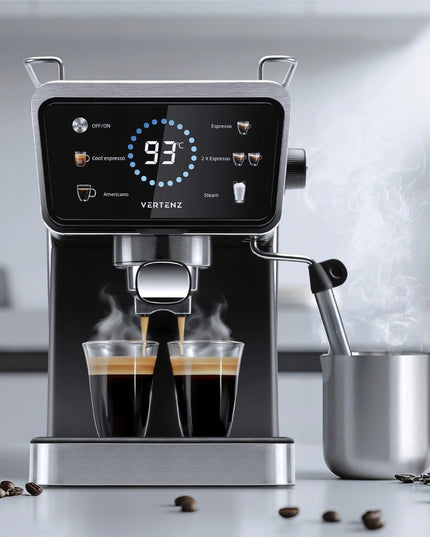 Espresso kavos aparatas Vertenz Puro 40 – 20 barų slėgis, 1350W, Thermoblock, 1.5L, profesionalus kapučinatorius