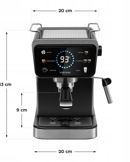 Espresso kavos aparatas Vertenz Puro 40 – 20 barų slėgis, 1350W, Thermoblock, 1.5L, profesionalus kapučinatorius