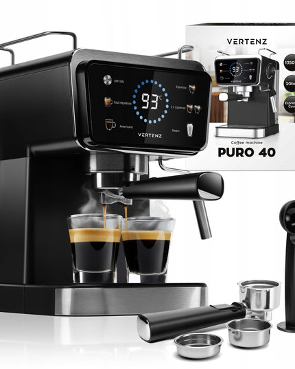 Espresso kavos aparatas Vertenz Puro 40 – 20 barų slėgis, 1350W, Thermoblock, 1.5L, profesionalus kapučinatorius