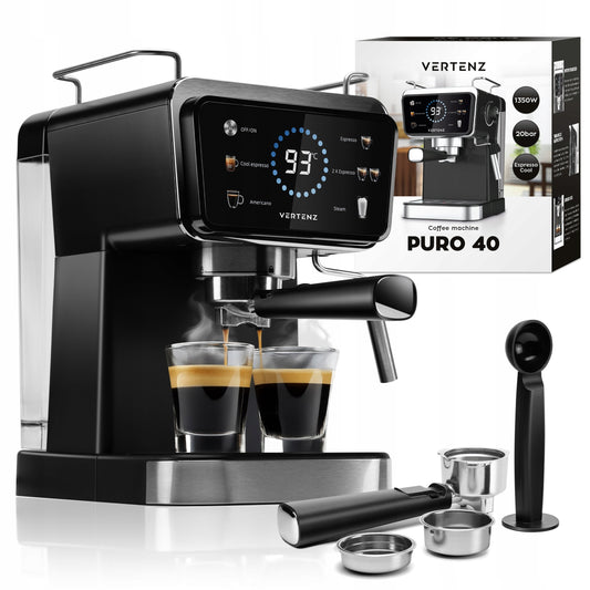Espresso kavos aparatas Vertenz Puro 40 – 20 barų slėgis, 1350W, Thermoblock, 1.5L, profesionalus kapučinatorius