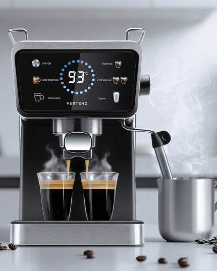 Espresso kavos aparatas Vertenz Puro 40 – 20 barų slėgis, 1350W, Thermoblock, 1.5L, profesionalus kapučinatorius