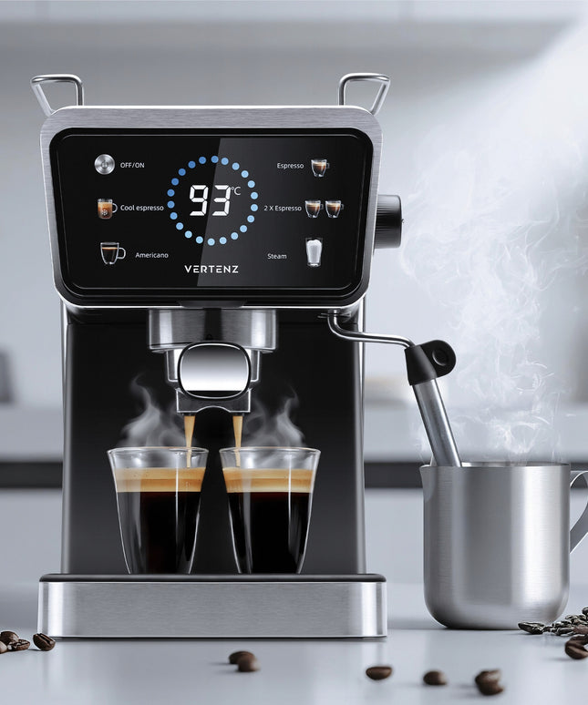 Espresso kavos aparatas Vertenz Puro 40 – 20 barų slėgis, 1350W, Thermoblock, 1.5L, profesionalus kapučinatorius