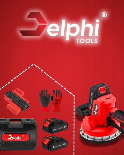 Vibruojantis plytelių lyginimo siurbtukas Delphi Tools 1000W 21V su 2 baterijomis, 6 vibracijos lygiais ir 150 kg keliamąja galia