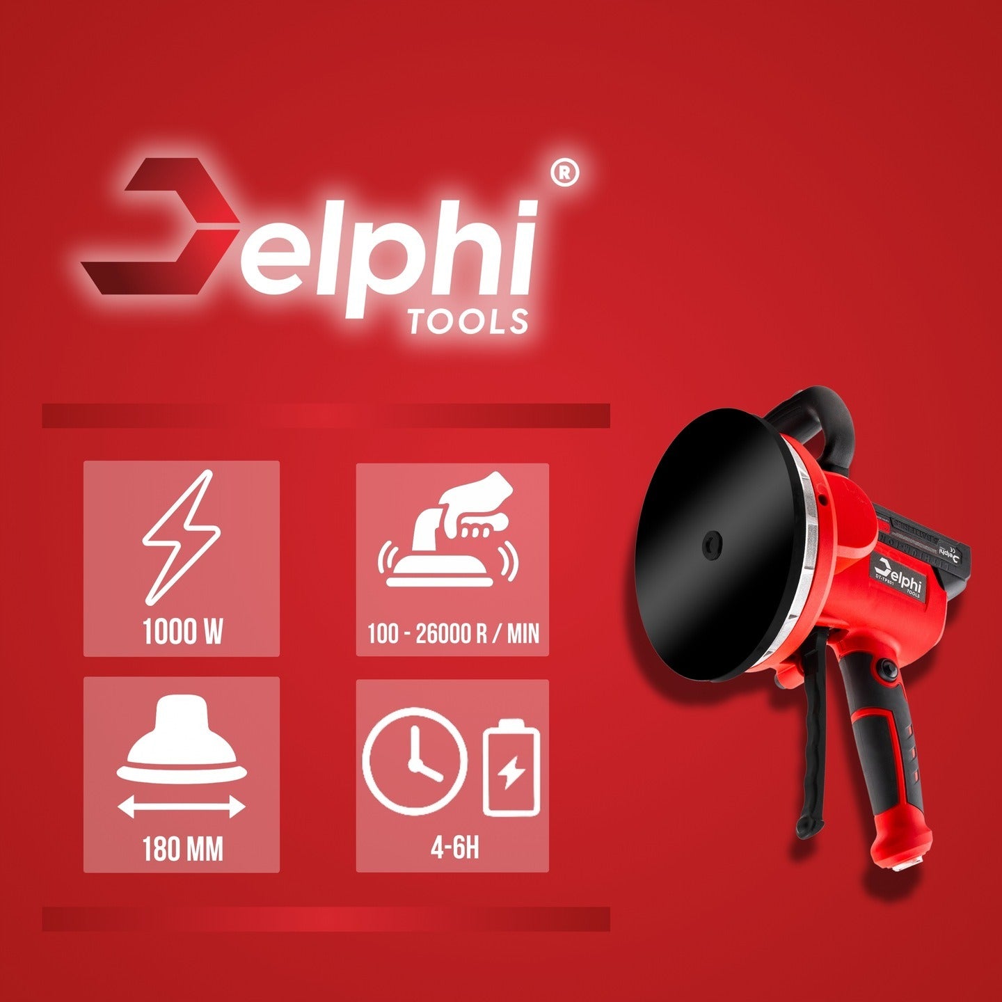 Vibruojantis plytelių lyginimo siurbtukas Delphi Tools 1000W 21V su 2 baterijomis, 6 vibracijos lygiais ir 150 kg keliamąja galia