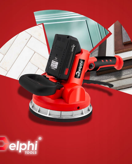 Vibruojantis plytelių lyginimo siurbtukas Delphi Tools 1000W 21V su 2 baterijomis, 6 vibracijos lygiais ir 150 kg keliamąja galia