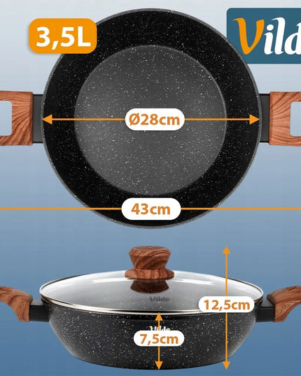 VILDE gili granitinė keptuvė su dangčiu, 28 cm, 3,5 l