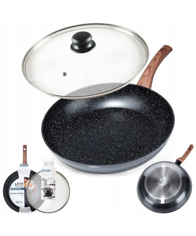 VILDE granitinė keptuvė kepimui ir troškinimui, 32 cm, dujinėms, indukcinėms viryklėms su dangčiu
