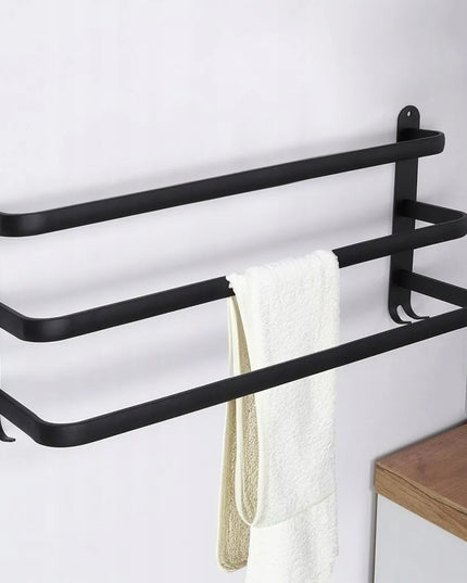 Vilde sieninė metalinė rankšluosčių kabykla su kabliukais, juoda, 50 cm