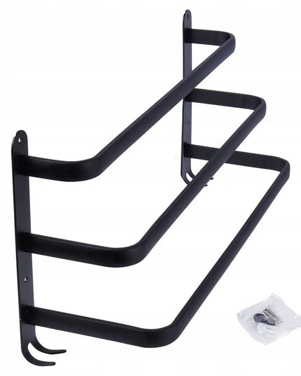 Vilde sieninė metalinė rankšluosčių kabykla su kabliukais, juoda, 50 cm