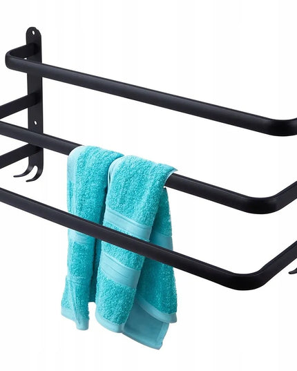 Vilde sieninė metalinė rankšluosčių kabykla su kabliukais, juoda, 50 cm
