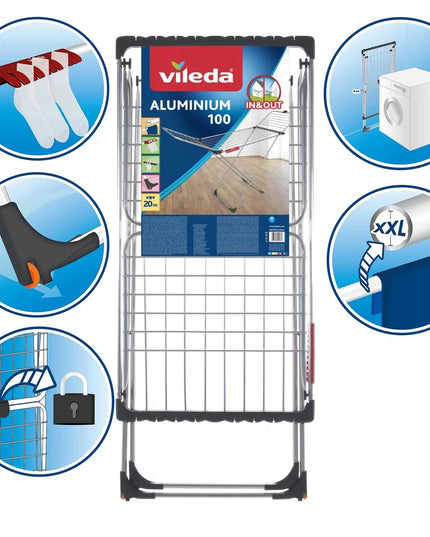 Vileda Aluminium 100 ypač lengva ir patvari drabužių džiovyklė