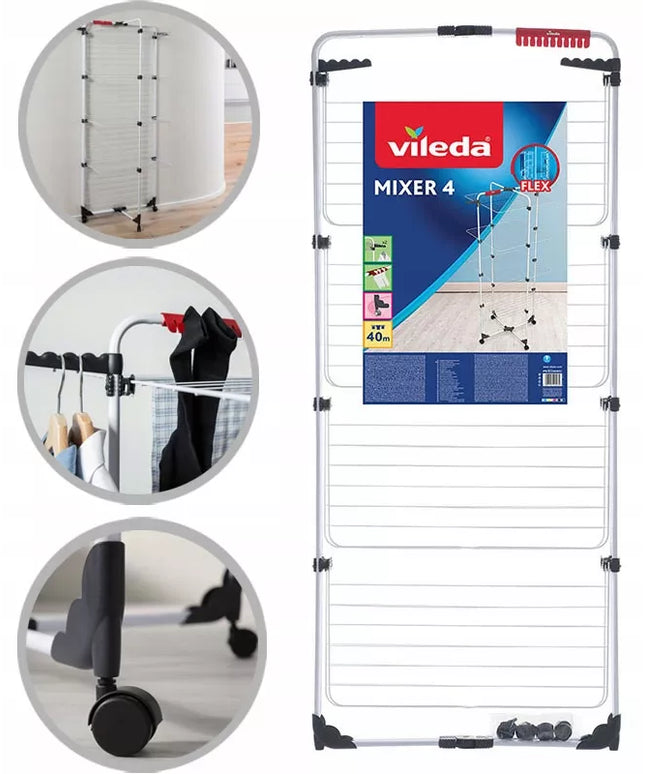 VILEDA Mixer 4 lygių vertikali skalbinių džiovyklė su ratukais