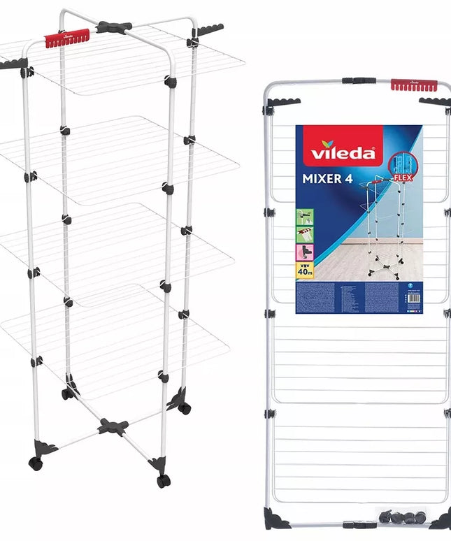 VILEDA Mixer 4 lygių vertikali skalbinių džiovyklė su ratukais