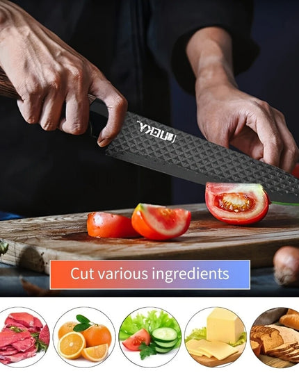 6 vnt. Virtuvės Peilių Rinkinys – Nerūdijančio Plieno Kepsnio Peiliai, Ergonomiškos Rankenos, Žirklės ir Skutimo Įrankis, Dovanų Pakuotė