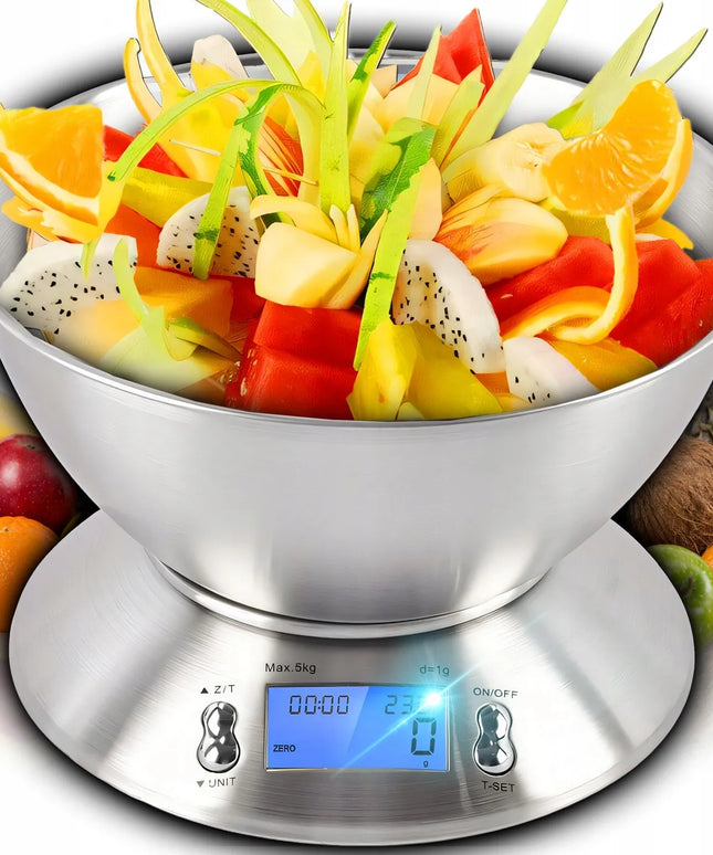 Virtuvinės svarstyklės Retoo 1 g-5 kg iš nerūdijančio plieno su 1,8 l dubeniu ir laikmačiu