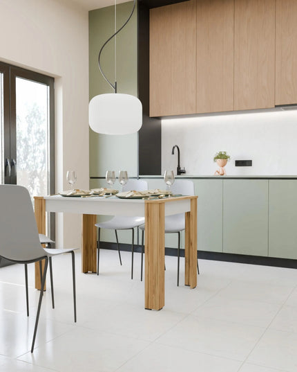 Virtuvinis stalas Matkam CR3-VEGA, baltas ir Wotan ąžuolo spalvos