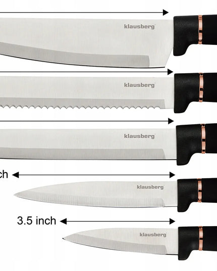 Virtuvinių peilių rinkinys su stovu ir pjaustymo lentelėmis KLAUSBERG 7834, 10 dalių