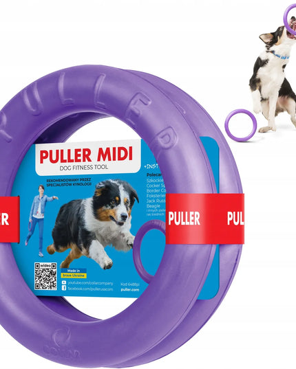 Virvutinis žaislas PULLER Midi 19,5 cm – patvarus žaislas vidutinio dydžio šunims, 2 žiedai
