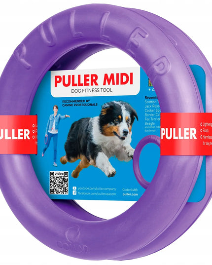 Virvutinis žaislas PULLER Midi 19,5 cm – patvarus žaislas vidutinio dydžio šunims, 2 žiedai