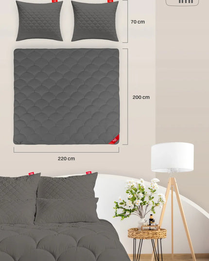 Visasezoninė antialerginė antklodė 200x220 + 2 pagalvės 70x80 pilkos spalvos rinkinys