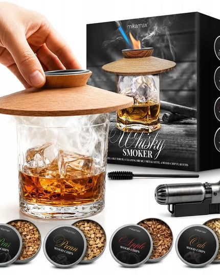 Viskio rūkymo rinkinys MikaMax Whisky Smoker su medienos drožlėmis - dovana vyrui