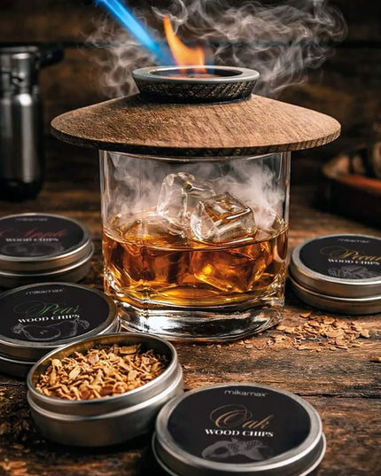 Viskio rūkymo rinkinys MikaMax Whisky Smoker su medienos drožlėmis - dovana vyrui