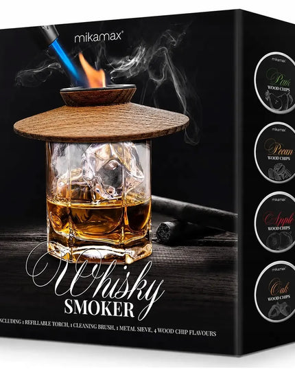 Viskio rūkymo rinkinys MikaMax Whisky Smoker su medienos drožlėmis - dovana vyrui