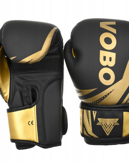VoBo bokso pirštinės 12 oz – auksinės ir juodos spalvos