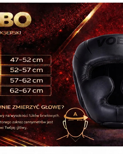 VOBO bokso šalmas juodas – Sparingams / Treniruotėms – Kikboksas Muay Thai – M dydis