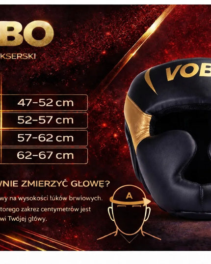 VOBO bokso šalmas, juodas – Sparingas / Treniruotė – Kikboksas, Muay Thai – L dydis