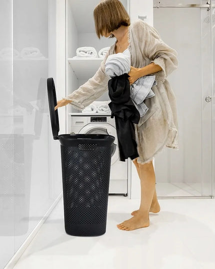 Vonios kambario skalbinių krepšys Storage Solutions, plastikinis, juodas, 60l