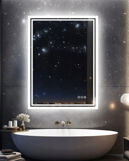Vonios veidrodis LED 70x50cm su jutikliniu jungikliu
