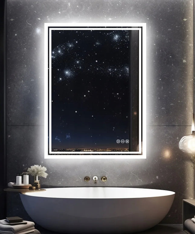 Vonios veidrodis LED 70x50cm su jutikliniu jungikliu