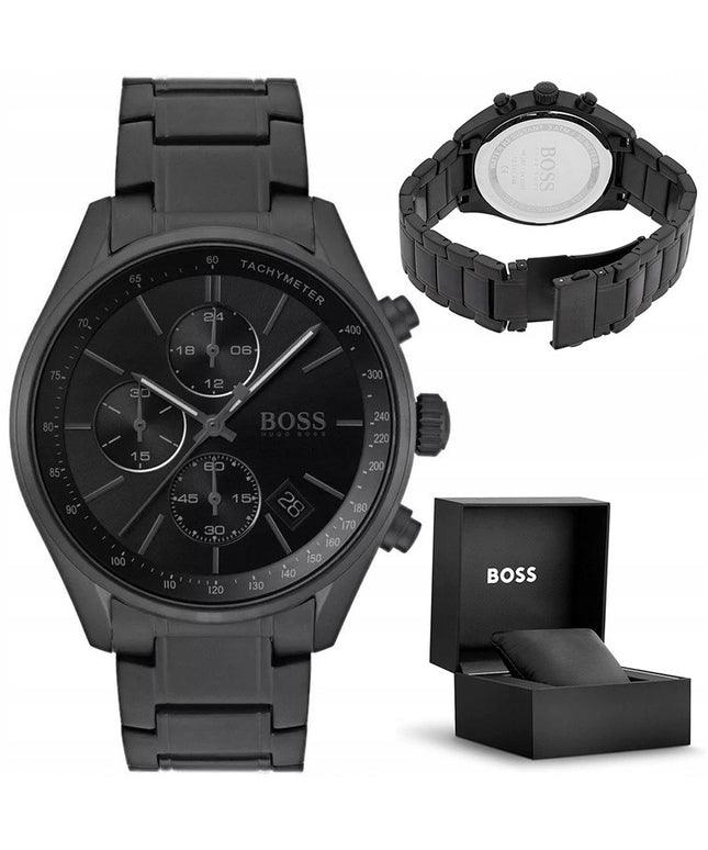 Vyriškas laikrodis Hugo Boss 1513676 Grand Prix juodas chronografas su dovanų dėžute