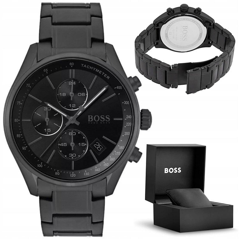 Vyriškas laikrodis Hugo Boss 1513676 Grand Prix juodas chronografas su dovanų dėžute