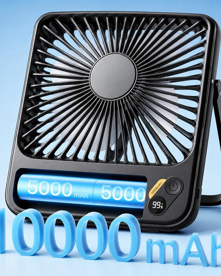 Warmco D3 USB tylus mini stalinis ventiliatorius su 10000mAh baterija ir kempingo funkcija