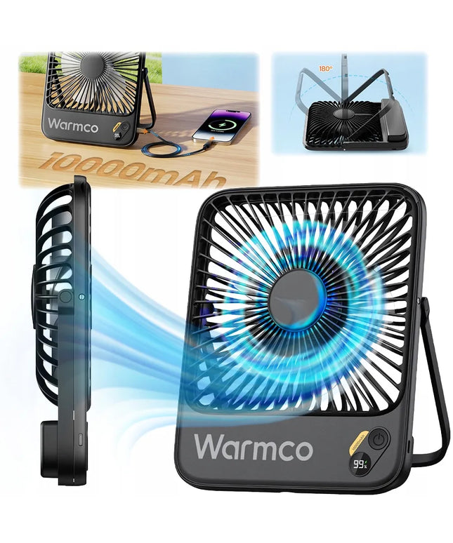 Warmco D3 USB tylus mini stalinis ventiliatorius su 10000mAh baterija ir kempingo funkcija