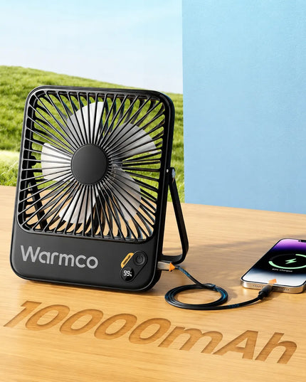 Warmco D3 USB tylus mini stalinis ventiliatorius su 10000mAh baterija ir kempingo funkcija