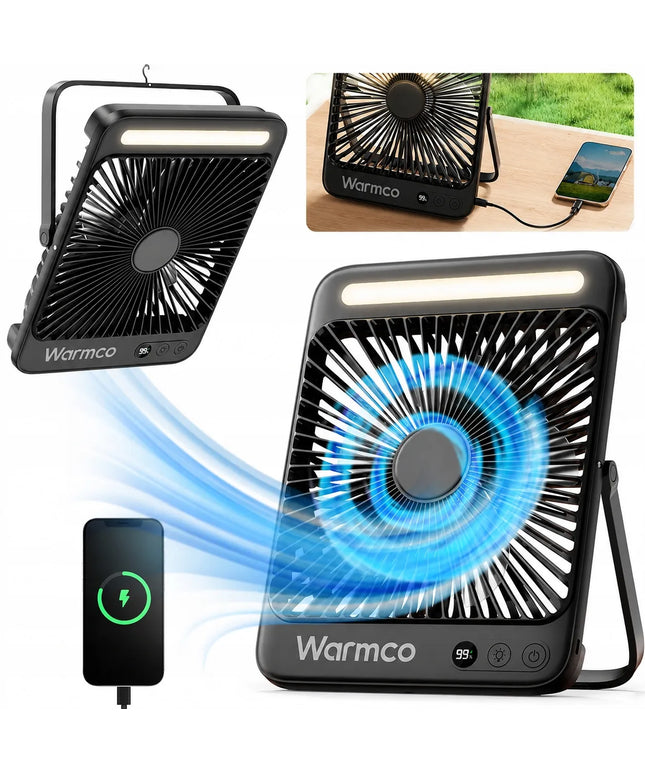 Warmco D4 tyli USB mini stalo ventiliatorius, stovyklavietės, 20000mAh, juodas