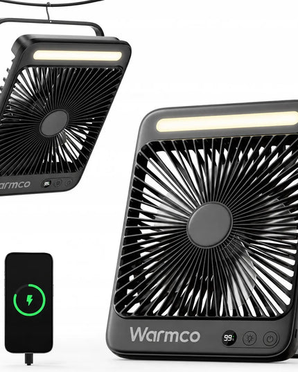 Warmco D4 tyli USB mini stalo ventiliatorius, stovyklavietės, 20000mAh, juodas