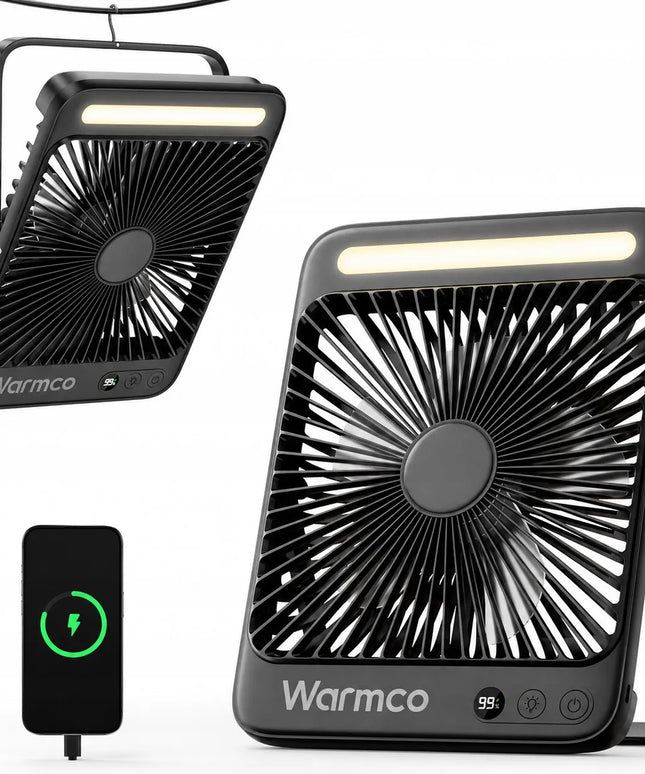 Warmco D4 tyli USB mini stalo ventiliatorius, stovyklavietės, 20000mAh, juodas