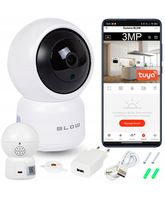 WiFi besisukanti IP kamera 3MP Ultra HD su garsu, judesio sekimu ir Tuya Smart programėle – kūdikio stebėjimo kamera Blow