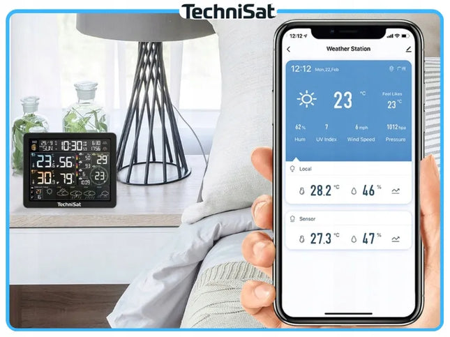 WiFi meteorologinė stotelė su išoriniu jutikliu, LCD ekranu ir Tuya Smart valdymu TechniSat IMETEO 800