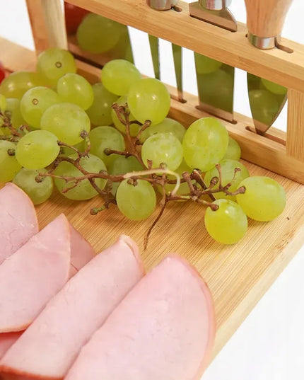 XL bambusinė serviravimo lentelė sūriui ir užkandžiams su peilių rinkiniu