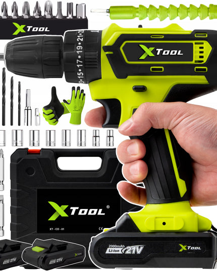 xTool akumuliatorinis smūginis gręžtuvas-suktukas 21V, 2x2Ah su priedų rinkiniu