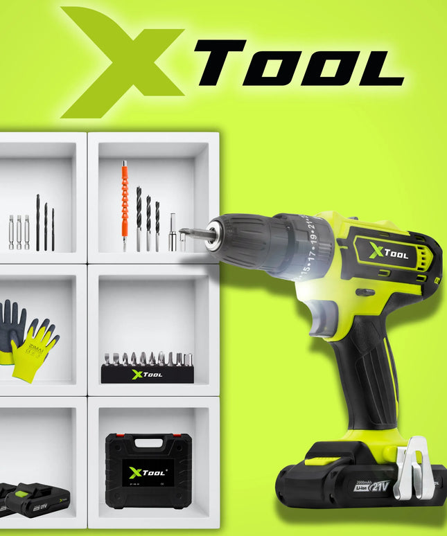 xTool akumuliatorinis smūginis gręžtuvas-suktukas 21V, 2x2Ah su priedų rinkiniu