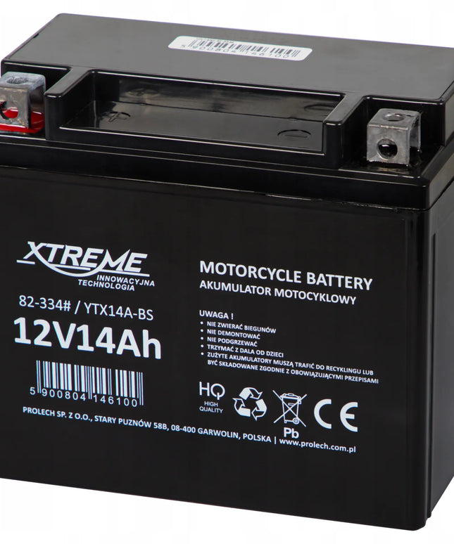 XTREME motociklo akumuliatorius 12V 14Ah nereikalaujantis priežiūros skuteriams, keturračiams, ATV